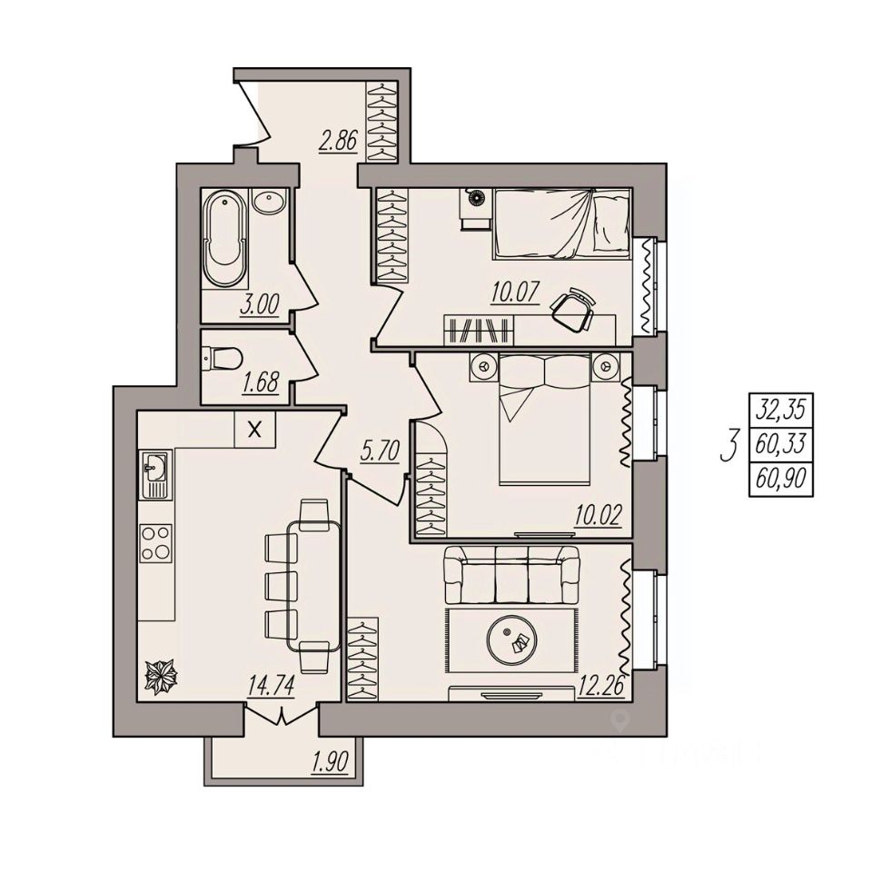 3-комнатные
