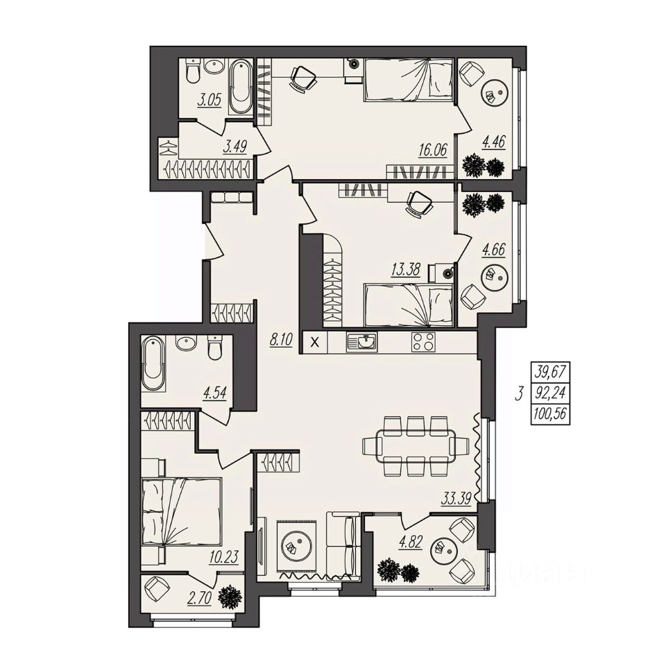 3-комнатные